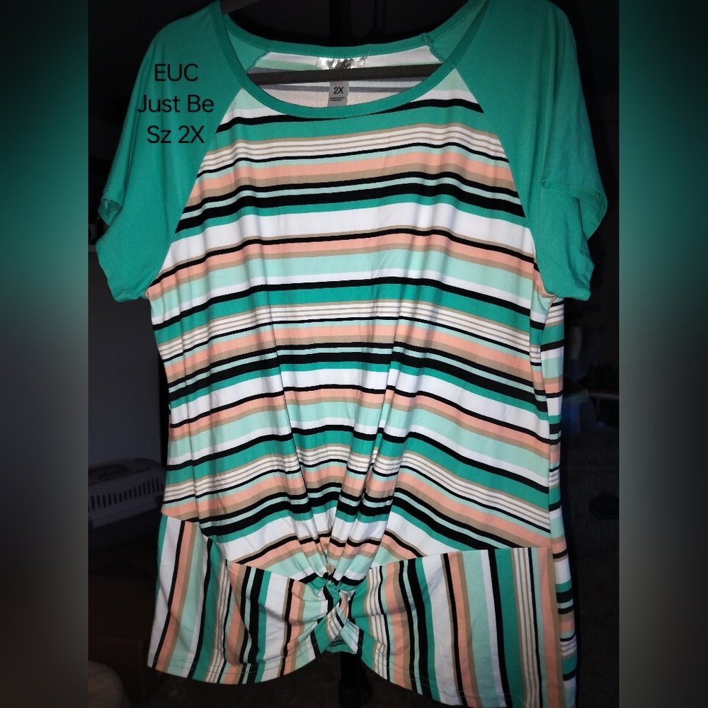 Green/Peach Striped Shirt